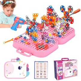 STEM Toys for 3 4 5 6 Year Old, Drill Toy for Kid,Construction Games with Toy Drill,Creative Engineering Building Kits,Kid Tool Set for Toddler Preschool,Educational Toys for Boy and Girl (Unicorn)