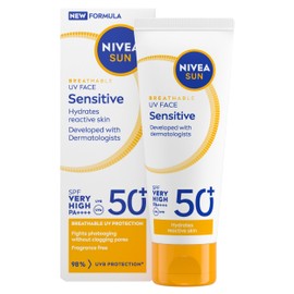 NIVEA SUN Breathable UV Face Sensitive SPF 50+ (40ml), Face Sunscreen For Sensitive Skin, Prevents Sun Allergies and Irritations, Fragrance-Free and Non-Comedogenic Formula