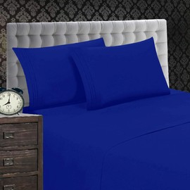 Elegant Comfort 1500 Thread Count Wrinkle & Fade Resistant 4 pc Sheet Set, Deep Pocket Up to 18" and Colors , Full Royal Blue