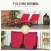 Set of 2 Wine Red Folding Chaise Lounge Chairs 5-Position
