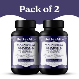 BetterAlt Magnesium Glycinate Capsules | 180mg + 180mg Ashwaganda + L-Theanine | High Absorption - 60 capsules - Nerves, Muscles & Energy Edible Dietary Supplement - Specification: Magnesium Glycinate Pack of 2