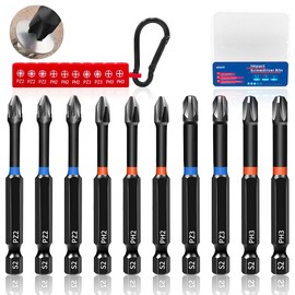 KASAFE 75mm PZ2/PH2/PZ3/PH3 Magnetic Impact Driver Bits Set,S2 Steel Phillips Pozidriv Screwdriver Bits Set, Multi-Size Durable Design for Heavy-Duty Use, Universal 1/4" Hex Shank for Power Drivers