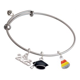 Delight Jewelry Silvertone Small 3-D Enamel Candy Corn - Silvertone Class of 2025 Graduation Charm Bangle Bracelet