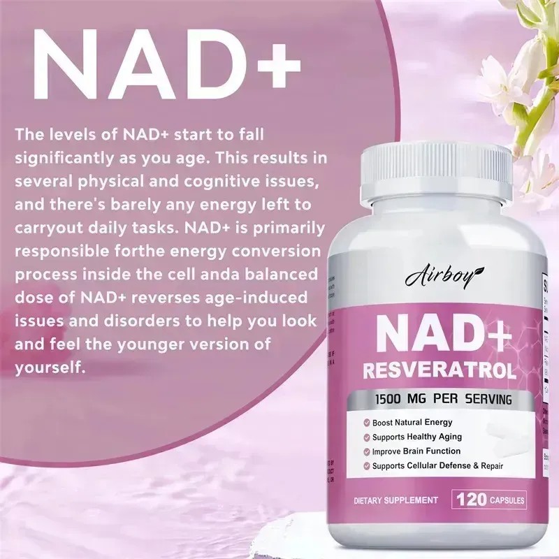 Airboy Suplemento Nad + Resveratrol, 1500 Mg, 120 Cáps