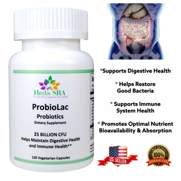 Herbs SRA LACTOBACILLUS FERMENTUM, BIFIDOBACTERIUM BREVE, 120 capsules, Digestive Health.