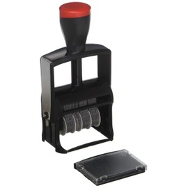 2000 PLUS Self-Inking 12-in-1 Self-Inking Date and Phrase Stamp, REC'D, ANS'D, ENT'D, Paid, BAL, CHG'D, SHIP'D, RET'D, C.O.D, CANC, Filled, Filed, 1-3/4" x 1/4" Impression, Black Ink (011227)