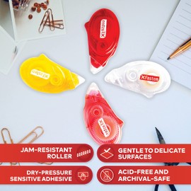 XFasten Double Sided Tape for Scrapbooking, 8mm x 30ft 12-Pack Multicolor Adhesive Tape Roller Runner, Jam-Free Craft Tape Ideal Scrapbook Album Kit