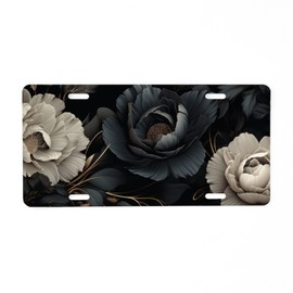 CafePress Black and White Flowers Aluminum License Plate, Front License Plate, Vanity Tag