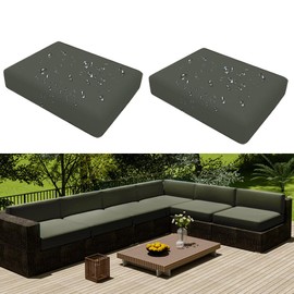 Hiseng Outdoor Sofa Seat Cushion Cover Set of 2 Waterproof with Zip, Patio Chair Sofa Cushion Cover Removable, Weatherproof Sofa Cover for Garden Furniture Made of Rattan (60 x 60 x 10 cm, Matcha)