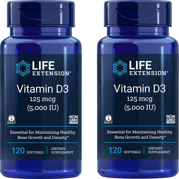 Life Extension Vitamin D3 5000 IU, 120 Softgels (Pack of 2)