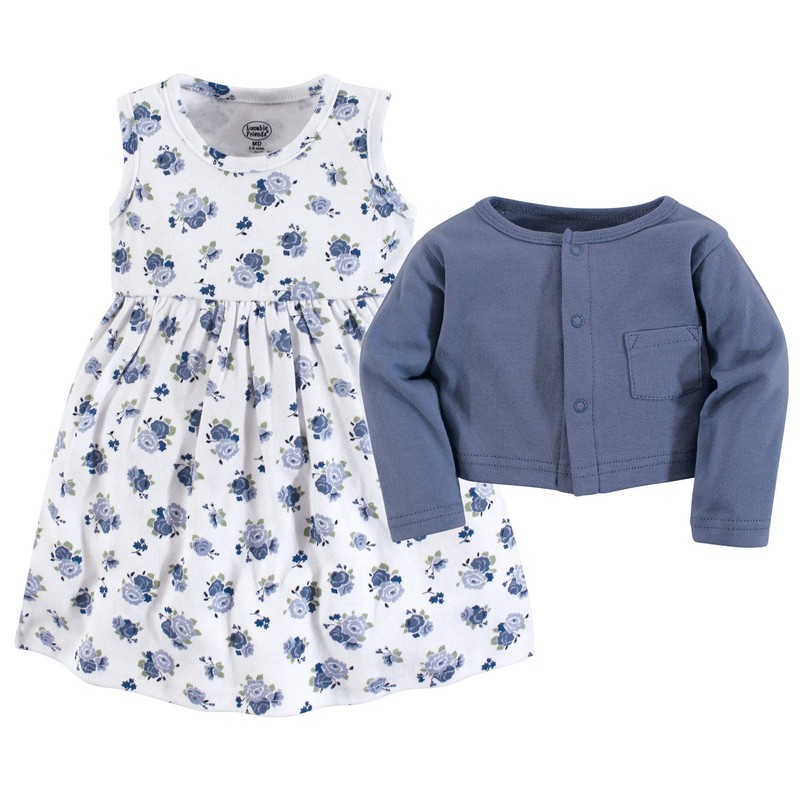 Luvable Friends - Vestido y cárdigan para niñas, Azul Floral,