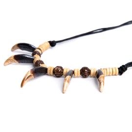 Scddboy Unisex Buffalo Bone Carving Bead Tooth Necklace Indian Tribe Prayer Caveman Necklace
