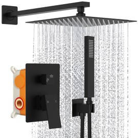 SunCleanse Shower System Rainfall Shower Faucets Set Matte Black, 10 Inch Wall Mounted Rain Shower Head with Handheld Spray Shower Valve and Trim Included
