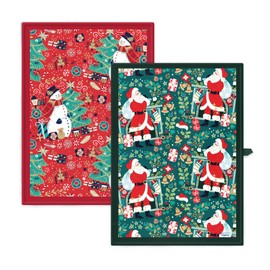 Tipperary Crystal Set of 2 100% Cotton Luxury Christmas Tea Towels Santa With Sack and Snowman Festive Kitchenware Xmas Red and Green