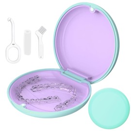 Retainer Case, Slim Aligner Cases for Invisalign, Mouthguard Case with Removal Tools& Aligners Chewies& Brush, Removable Inner Tray Silicone for Easy Cleaning (Green)