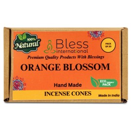 Bless International Orange-Blossom 100%-Natural-Incense-Cones Handmade-Hand-Dipped Organic-Chemicals-Free for-Purification-Relaxation-Positivity-Yoga-Meditation The-Best-scents (20 Count)