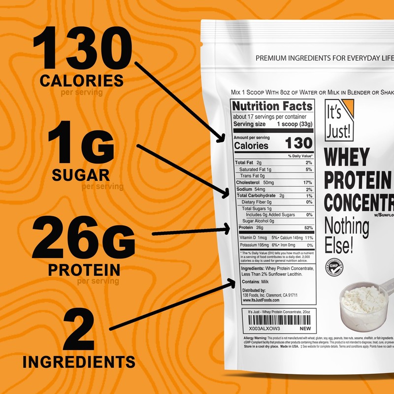 It's Just! - 100% Whey Protein Concentrate, Made in USA,