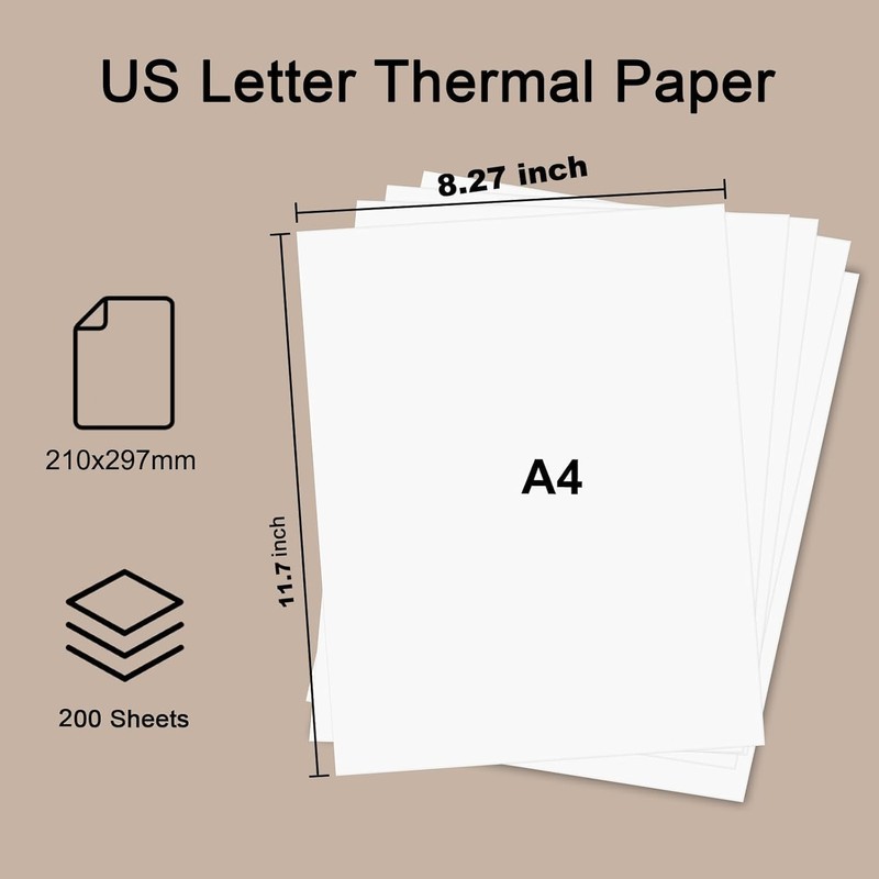 200 Sheets, A4 Single Sheet Thermal Paper for Portable Printers