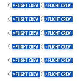 Junkin 12 Pcs Flight Crew Keychain Airplane Aviation Keychain Flight Crew Luggage Tags Embroidered Key Ring(Blue)