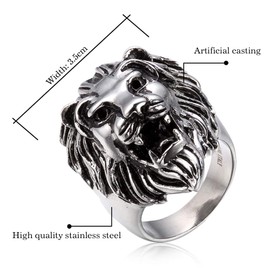 OIDEA Stainless Steel Men's Ring Lion Head Rings for Men Women Punk Rock Vintage Biker Band Ring Signet Ring as a Gift for Birthday Christmas or Valentine's Day, Stainless Steel, No Gemstone