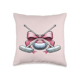 Coquette Bow Curling Stone Mothers Day Pink Ribbon Mom Girl Throw Pillow