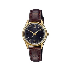 Casio Standard Ladies LTP-V005GL-1B2 Wristwatch, Kids, Kids, Girls, Chippukashi, Analog, Black, Gold, Gold, Leather, Leather Strap, Classic