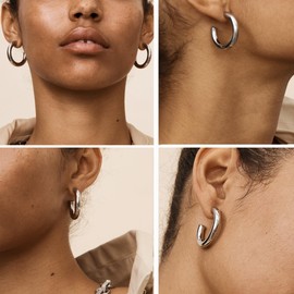 Risamil silver Hoop Earrings for Women Trendy Chunky Silver Earrings Cute Oval Large Earrings…