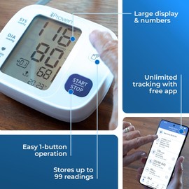 iProven Blood Pressure Monitor Bluetooth for Home Use - Upper Arm with App Integration, Easy-to-Use One-Touch Operation, and Large Backlit Display for Convenient Monitoring.