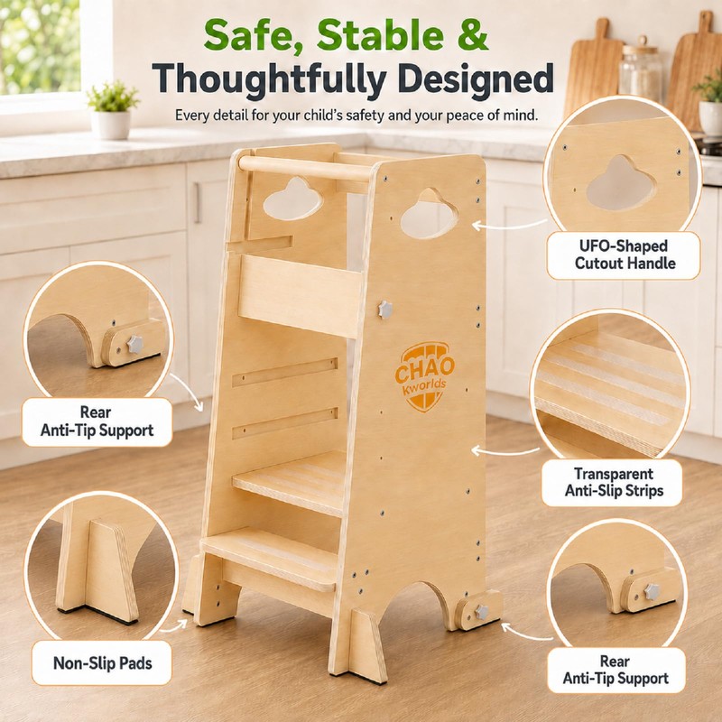 Chao KWORLDS Toddler Standing Tower, Montessori Kitchen Stool Helper for