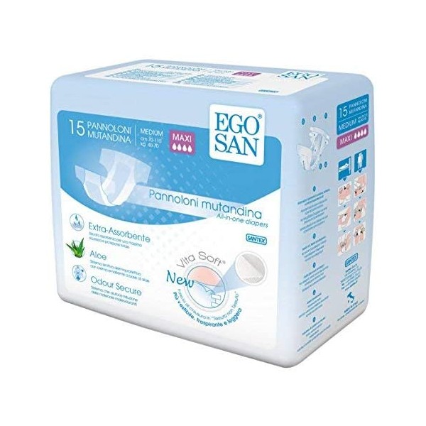 EGOSAN Maxi Incontinence Disposable Adult Diaper Brief Maximum Absorbency and Adjustable Tabs for Men and Women (Medium 15-Count)
