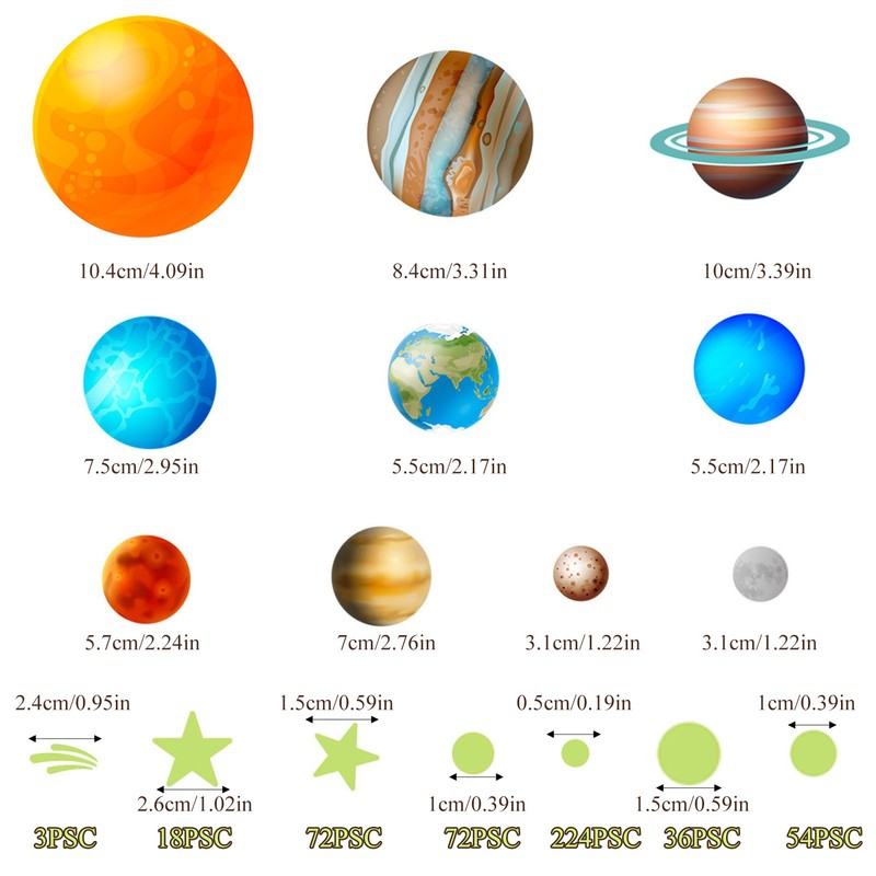 LANAFAY 9 Planeten Wandsticker Leuchtaufkleber Sticker, leuchtsterne selbstklebend, leuchtsticker, Wandaufkleber
