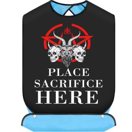 BWWKTOP Place Sacrifice Here Adult Bibs With Crumb Catcher Baphomet Satanic Gift Hail Seitan Goat Eating Clothing Protectors (PLACE SACRIFICE)