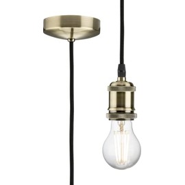 Knightsbridge 1.8m E27 Vintage Pendant Set - Antique Brass, (8271L)