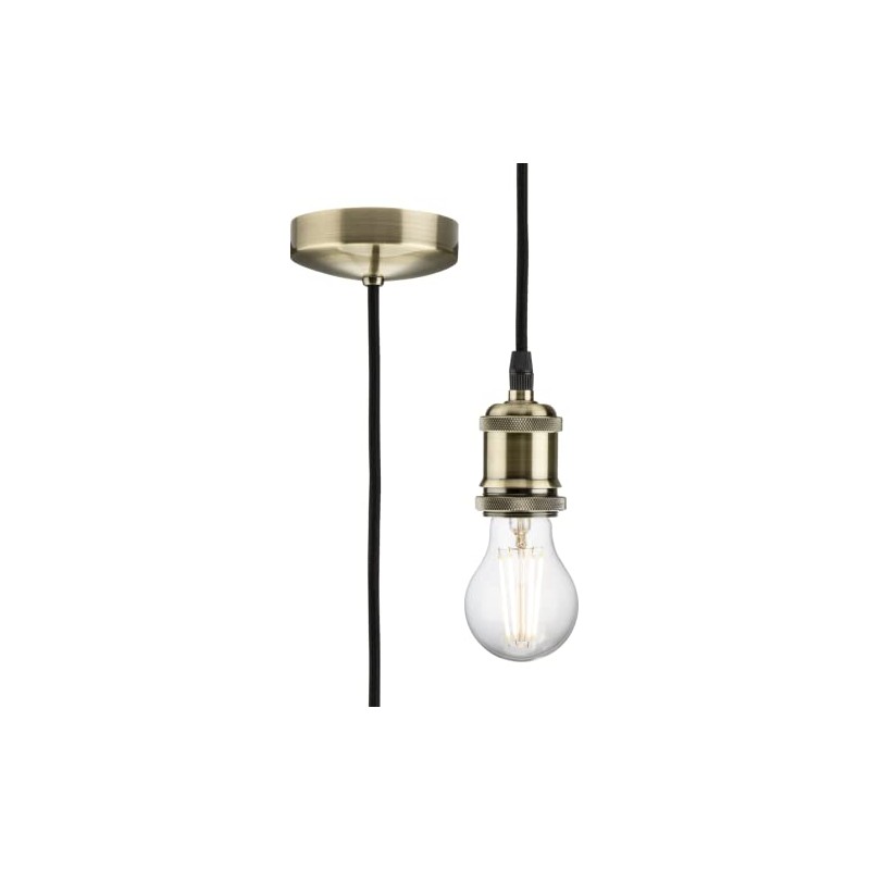 Knightsbridge 1.8m E27 Vintage Pendant Set - Antique Brass, (8271L)