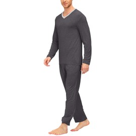 MoFiz Men's Pyjamas Pj Set Sleepwear Two Piece Long Sleeve Top & Bottom Soft Modal Nightwear Loungwear Pockets Dark-grey Size US S