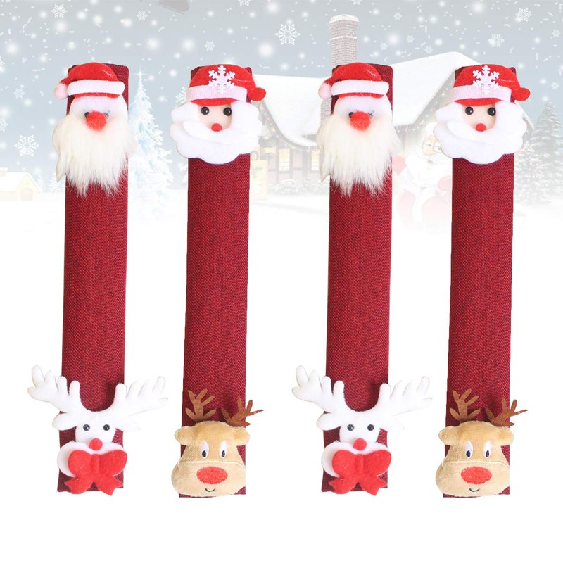 4pcs Refrigerator Handle Cover Washable Snowman Fridge Handle Cover Refrigerator