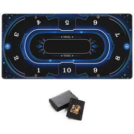 AQQA 70 x 35 Inch Poker Mat, 8-10 Players Texas Hold'em Poker Rubber Mat Poker Topper for Tables, Table Top Mat with Playing Cards - Deluxe Playing mat for Casino Night