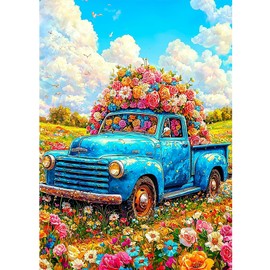 DOMROM Diamond Painting Kits for Adults, 5D Truck Diamond Painting Flowers Diamond Art Kits for Beginners, Full Drill Diamond Art Diamond Gem Landscape Diamond Painting Kits for Home Decor 12x16Inch