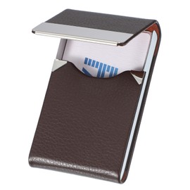 PATIKIL Business Card Holder, Metal PU Leather Slim Name Card Holder Case Pocket with Magnetic Shut for Office Credit, Litchi Grain/Brown