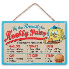 SpongeBob SquarePants Krabby Patty Kitchen Hanging Wood Measuring Sign - Fun SpongeBob Kitchen Conversion Chart for Home