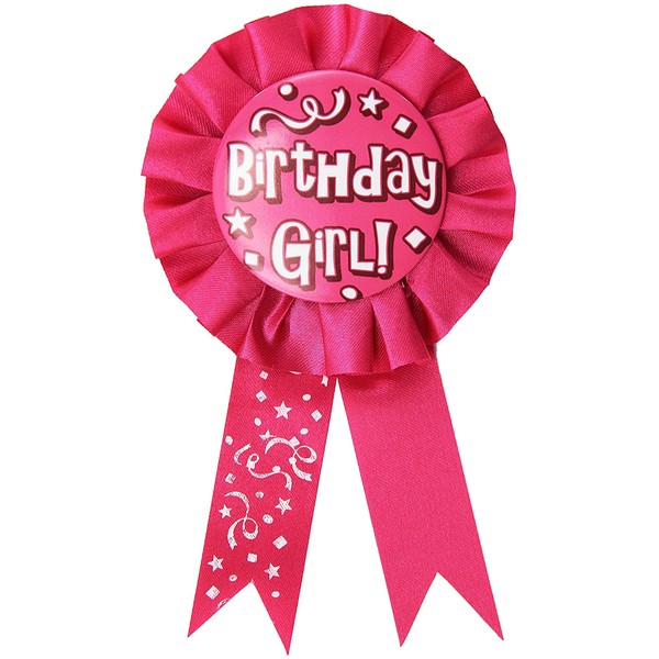 Beistle Birthday Girl Award Ribbon, 3¾" x 6½", Pink/White