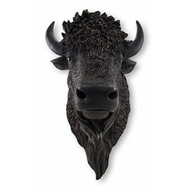 DWK "American Bison" Wall Mounted Faux Buffalo Head | Wall Art for your Home | Animal Rustic Home Décor | Bison Decorations | Taxidermy Wall Mount - 18"