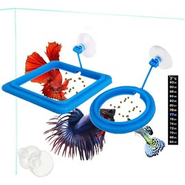 2 Pcs Fish Feeding Ring, Fish Safe Floating Food Feeder Circle Blue, with Suction Cup Easy To Install Aquarium, Square and Round Shape Fish Tank Towels - for Guppy, Betta, Goldfish, Etc. (Blue)¡­ - Color: A blue