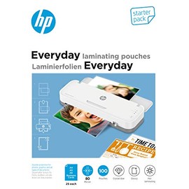 HP Everyday Laminating Pouches Starter Kit 80 Micron Glossy Transparent Hot Laminating Pouches Pack of 100 9158