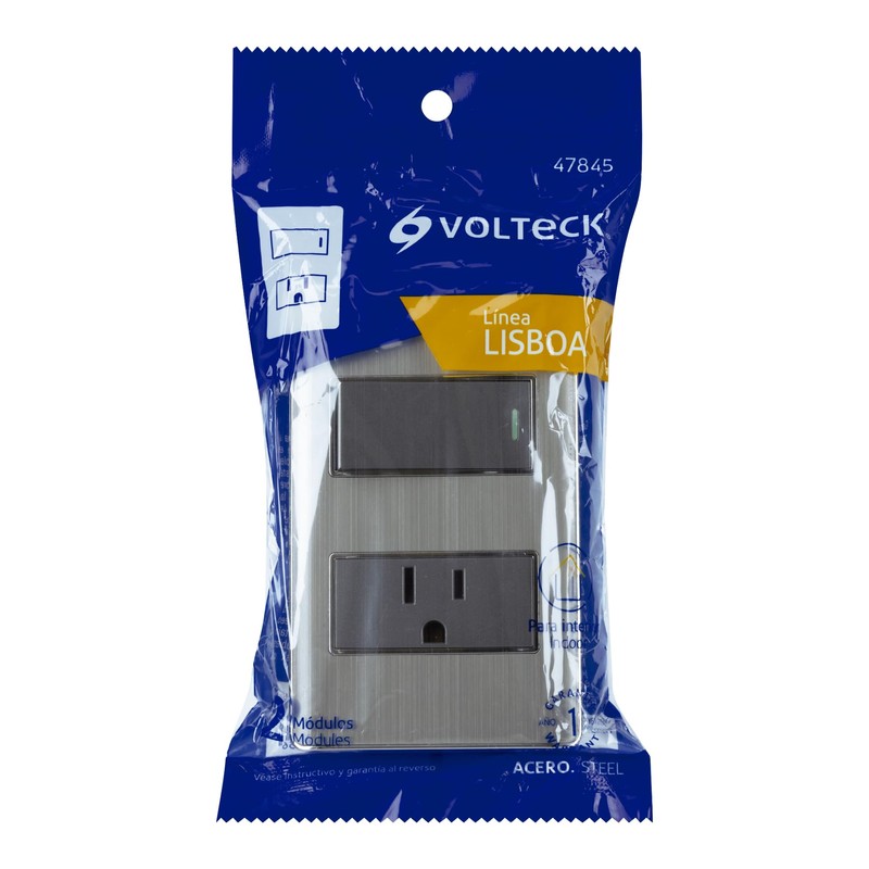 Volteck PA-APCO1-LA, Placa armada 1 interruptor sencillo y 1 contacto