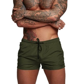 Donason Men's Swim Trunks Quick Dry Swim Shorts Summer Swimwear Mens Sports Beach Shorts with Mesh Lining and Zipper Pockets Army Green