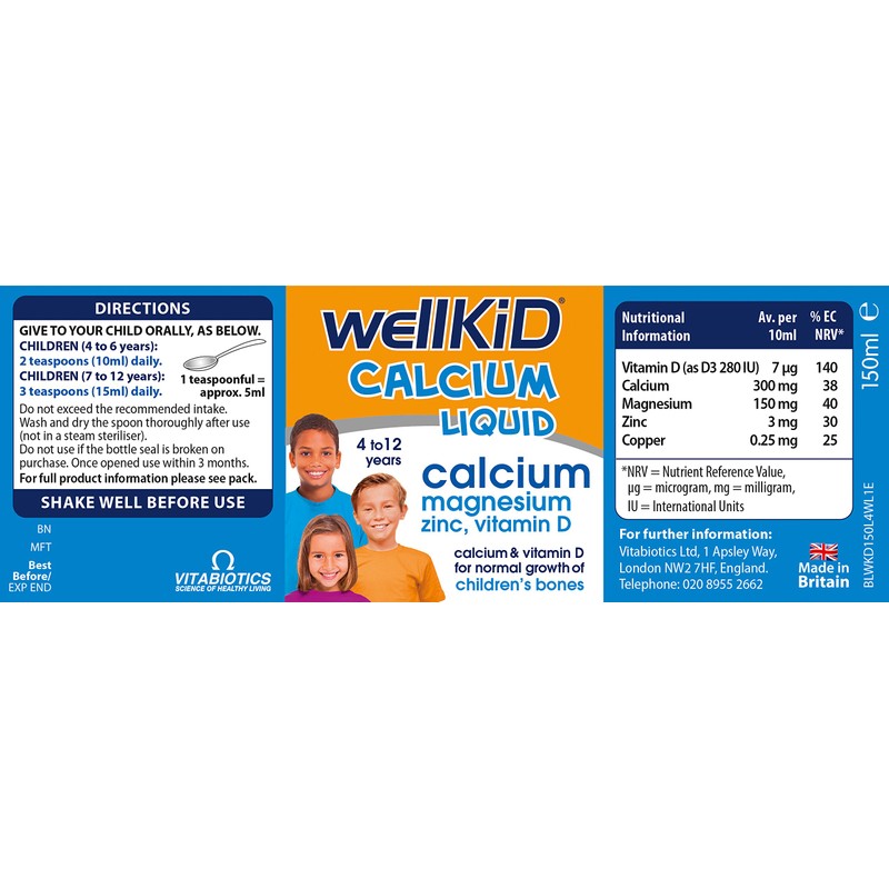 Wellkid by Vitabiotics Calcium Liquid 150ml