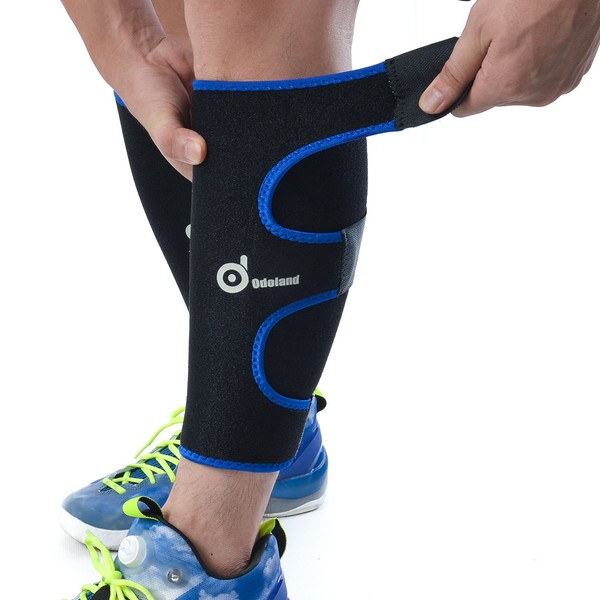 Odoland Calf Support Muscle Fibre Tear, Adjustable Calf Support Sports Calf Compression Stockings without Foot Calf Compression, Shins - 1 Pair / Blue