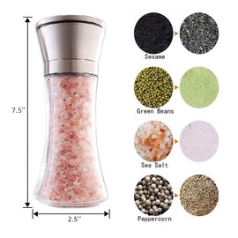 Elegant GRINDER 7 inch tall, Eco-Friendly Stainless Steel and Glass grinder, with Adjustable Ceramic Grinder, Spice Mill, Pepper Grinder or Salt Grinder, for seasoning, refillable grinder