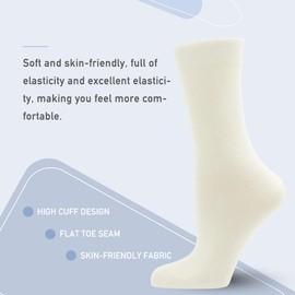 Women's Soft Thin Viscose Bamboo Crew Socks, Fit Stretchy Casual, Business, Dress Calf Sock 5 Pairs (US, Alpha, Medium, Regular, Regular, Off-white)